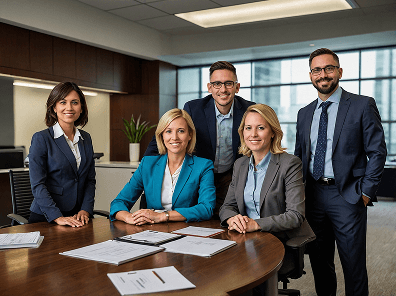 Office workers gathered around table